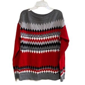 Womens Red Pattern NY&C Stretchy Pullover Sweater Size XS